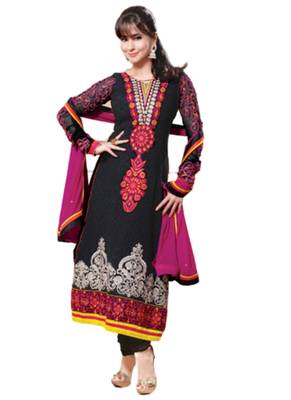 Black embroidered Georgette unstitched salwar with dupatta 1