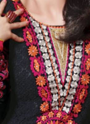 Black embroidered Georgette unstitched salwar with dupatta 2