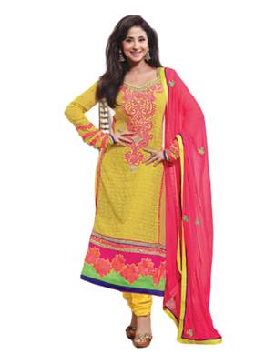 Yellow embroidered Georgette unstitched salwar with dupatta 1