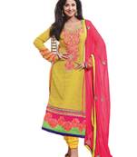 Yellow embroidered Georgette unstitched salwar with dupatta