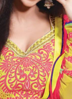 Yellow embroidered Georgette unstitched salwar with dupatta 2