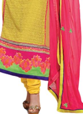 Yellow embroidered Georgette unstitched salwar with dupatta 3