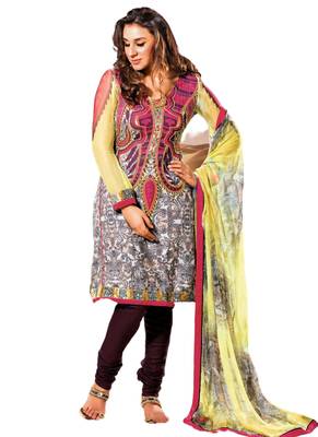 multicolor embroidered Crepe unstitched salwar with dupatta 1