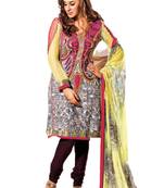 multicolor embroidered Crepe unstitched salwar with dupatta