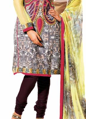 multicolor embroidered Crepe unstitched salwar with dupatta 3