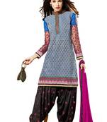 Grey embroidered Crepe unstitched salwar with dupatta