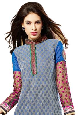 Grey embroidered Crepe unstitched salwar with dupatta 2