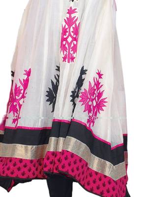 White Embroidered Georgette semi stitched salwar with dupatta 3