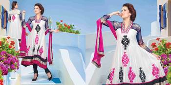 White Embroidered Georgette semi stitched salwar with dupatta 4