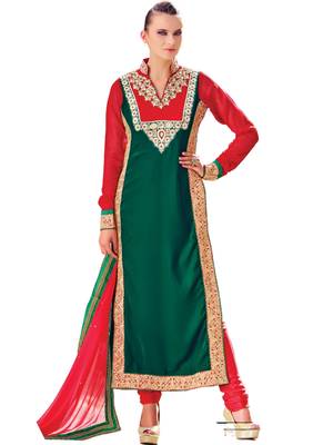 Green embroidered Crepe unstitched salwar with dupatta 1