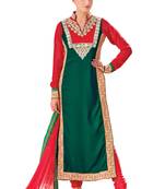 Green embroidered Crepe unstitched salwar with dupatta