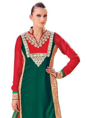 Green embroidered Crepe unstitched salwar with dupatta 2