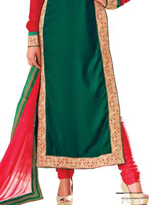 Green embroidered Crepe unstitched salwar with dupatta 3