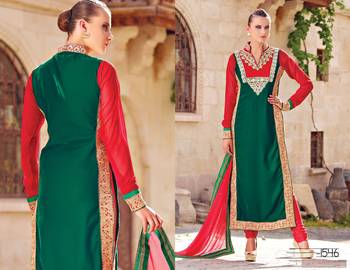 Green embroidered Crepe unstitched salwar with dupatta 4