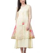 Cream printed rayon long-kurtis
