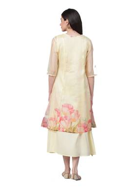 Cream printed rayon long-kurtis 2