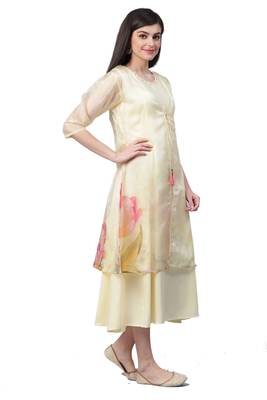 Cream printed rayon long-kurtis 3