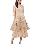 Beige printed rayon long-kurtis