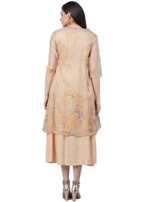 Beige printed rayon long-kurtis 2