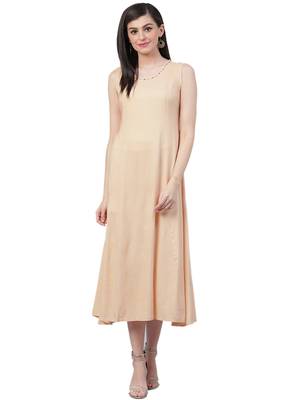 Beige printed rayon long-kurtis 3