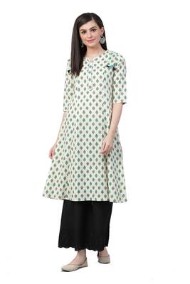 White printed cotton ethnic-kurtis 1