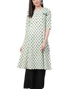White printed cotton ethnic-kurtis