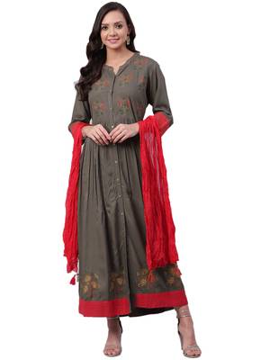 Dark-grey plain rayon long-kurtis 1