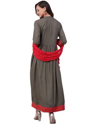 Dark-grey plain rayon long-kurtis 2