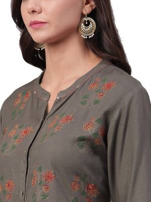 Dark-grey plain rayon long-kurtis 3