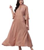 Beige plain satin long-kurtis