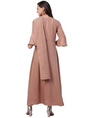 Beige plain satin long-kurtis 2
