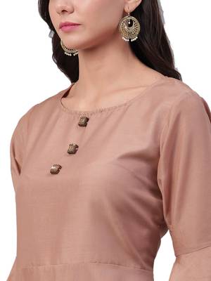 Beige plain satin long-kurtis 4