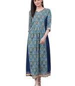 Blue printed rayon long-kurtis