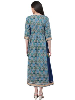 Blue printed rayon long-kurtis 2