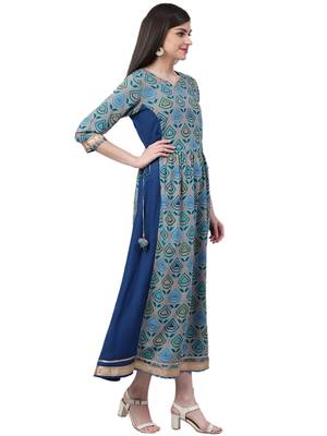 Blue printed rayon long-kurtis 3