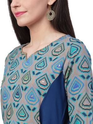 Blue printed rayon long-kurtis 4