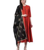 Red plain art silk long-kurtis
