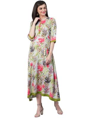 Grey printed rayon long-kurtis 1