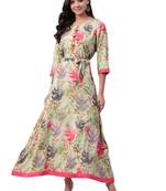 Cream printed rayon long-kurtis