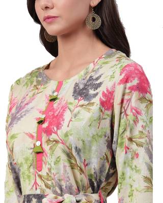 Cream printed rayon long-kurtis 4