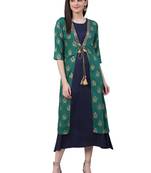 Dark-green printed rayon long-kurtis