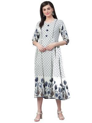 White printed cotton long-kurtis 1