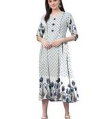 White printed cotton long-kurtis