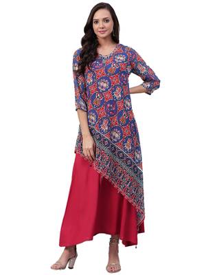 Maroon plain rayon long-kurtis 1