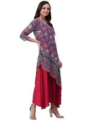 Maroon plain rayon long-kurtis 3