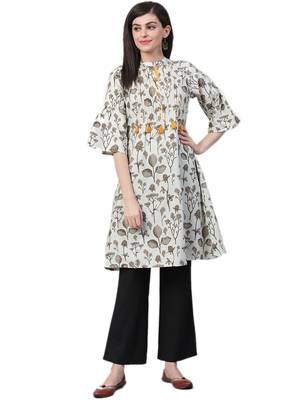 White printed cotton ethnic-kurtis 1