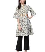 White printed cotton ethnic-kurtis