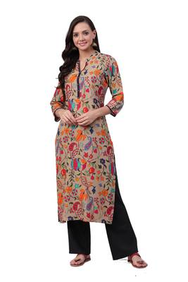 Beige printed rayon ethnic-kurtis 1