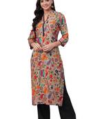 Beige printed rayon ethnic-kurtis