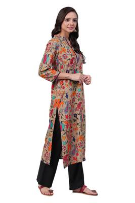Beige printed rayon ethnic-kurtis 3